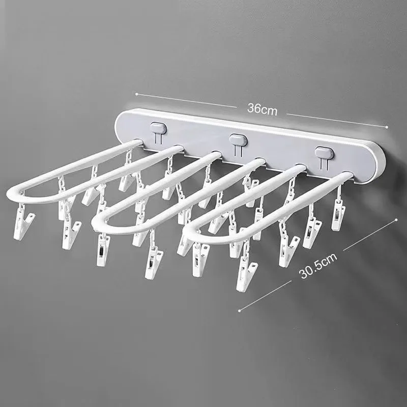 Balcony Foldable Underwear Sock Drying Rack 24 Clip Storage Panties Bra Hanging Bathroom Towel Organizer No Punch Space Saving