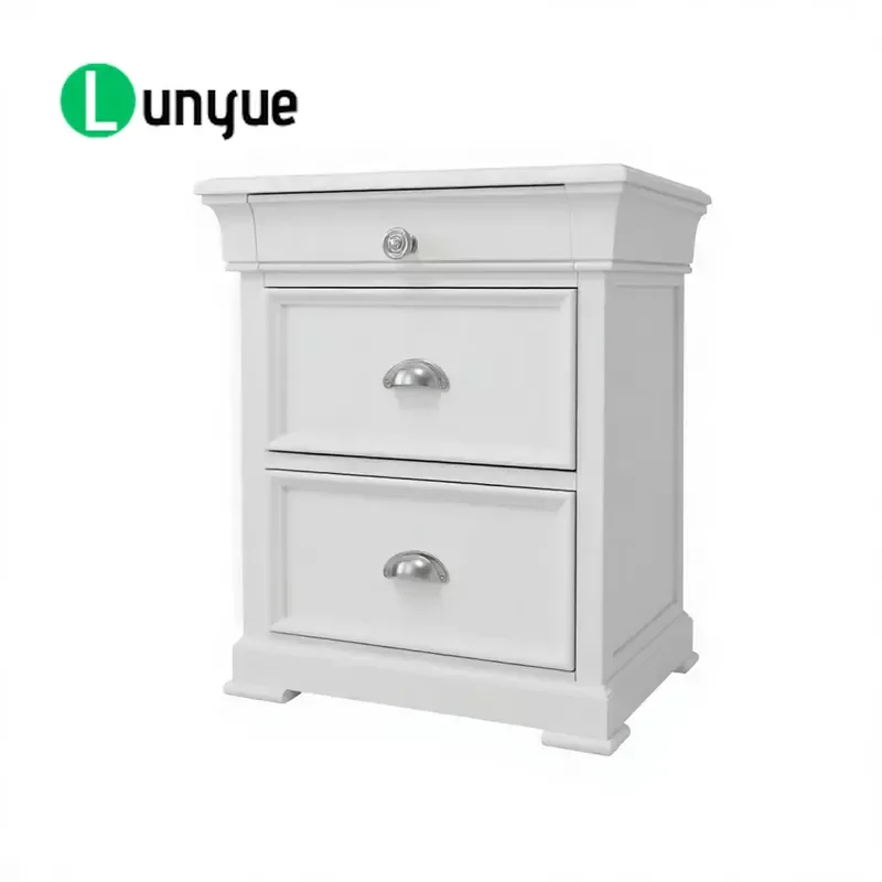 3 Drawer Wooden Bedside Table Durable MDF Alloy Handle Minimalist European Style White Black For Bedroom Living Room Storage