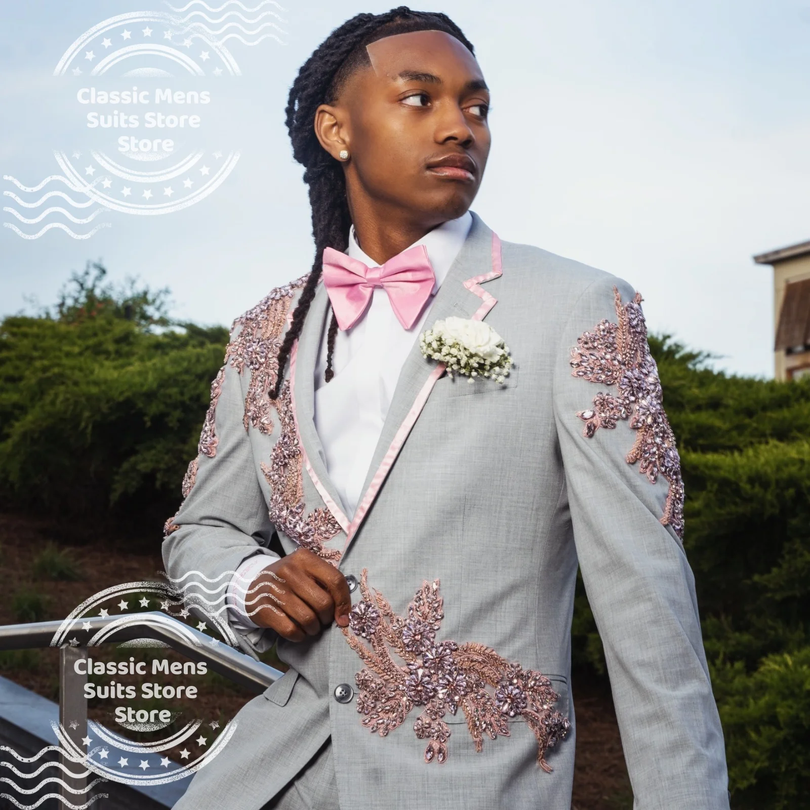 

Customized Rhinestone Paillette For Men Suit Fashion Crystal 2 Pieces Groom Male Blazers Ropa hombre Luxury Slim Evening Tuxedos