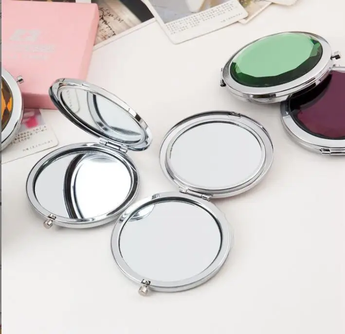 diamond makeup mirror Portable Round Folded Compact Mirrors Gold Silver Pocket Mirror Making Up for Personalized Gift