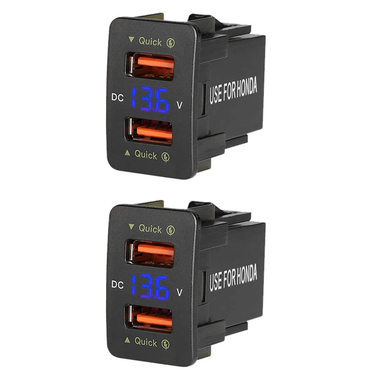 

Быстрое Автомобильное зарядное устройство 2X36 Вт QC3.0, быстрое зарядное устройство с двумя USB-портами и синим напряжением, водонепроницаемое быстрое зарядное устройство для Honda