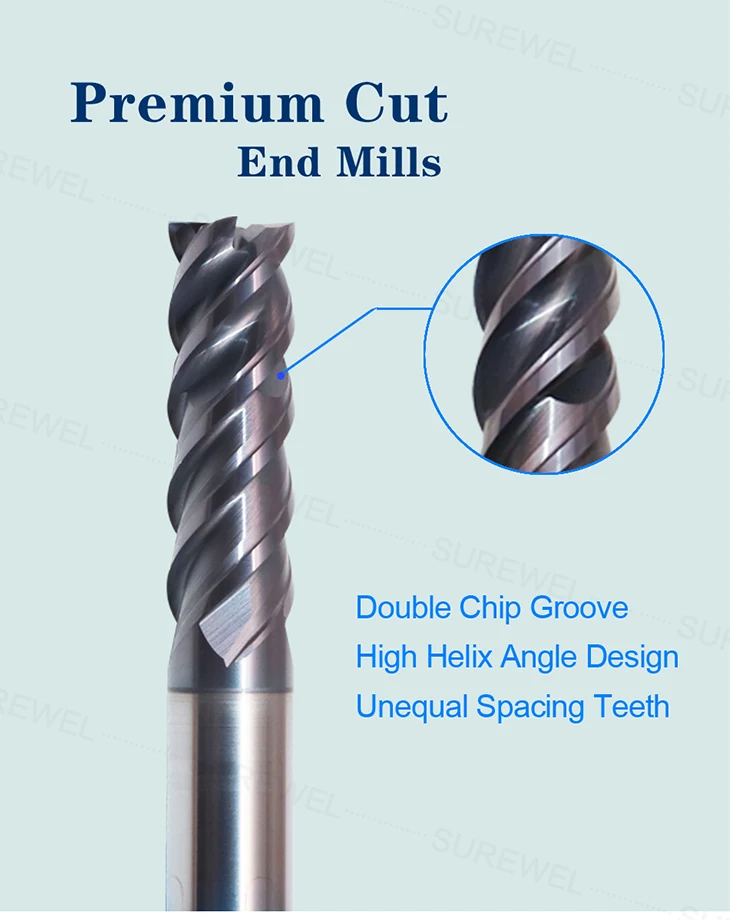 SUREWEL Vollhartmetall-Fräser 4mm 6mm 8mm 10mm 12mm Effiziente Bearbeitung Fräswerkzeug Bevorzugte Wahl für die Verarbeitung von Edelstahl – Detail 2