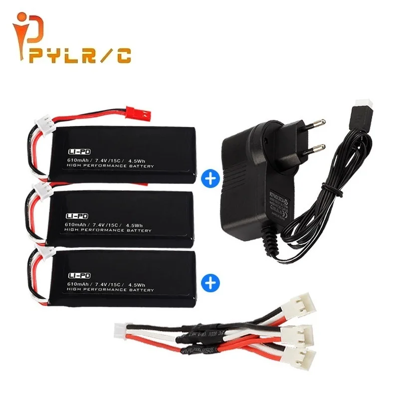 Original 7.4V 610mah lipo Battery charger set for Hubsan X4 H502S H502E H216A RC Quadcopter Spare Parts for 7.4v Drone battery