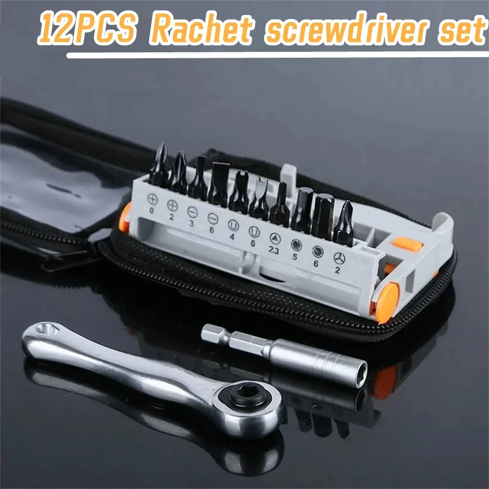 

12PCS Mini Ratchet Wrench Screwdriver Bit Set Multifunctional Special Shaped Slotted Phillips Screwdriver Hand Tools