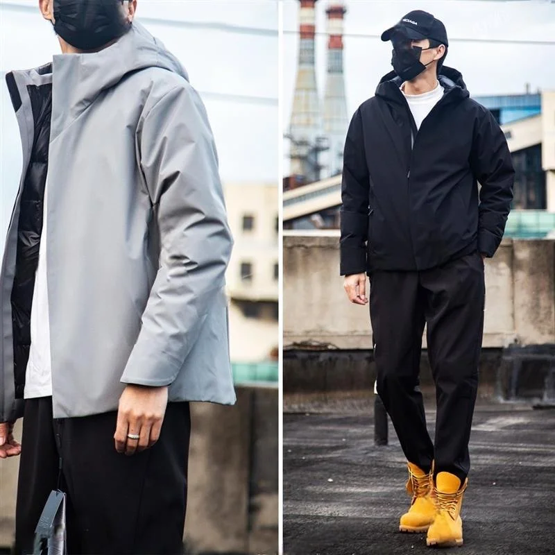 

Men's Winter Outdoor Hooded down Jaet Thermal Busin Sle V Series Stuffed White Du Feather Warm Coat with Zipper