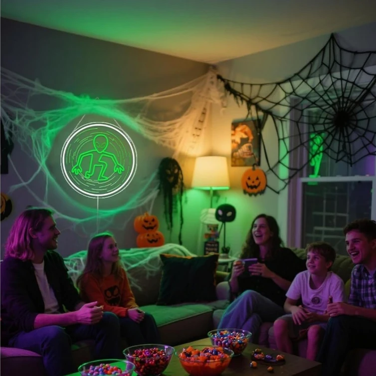 Alien Neon Signs Traveling Through Space LED Neon Light Sign for Living Room Man Cave Club Bar Bedroom for Wall Decor Funny Gift