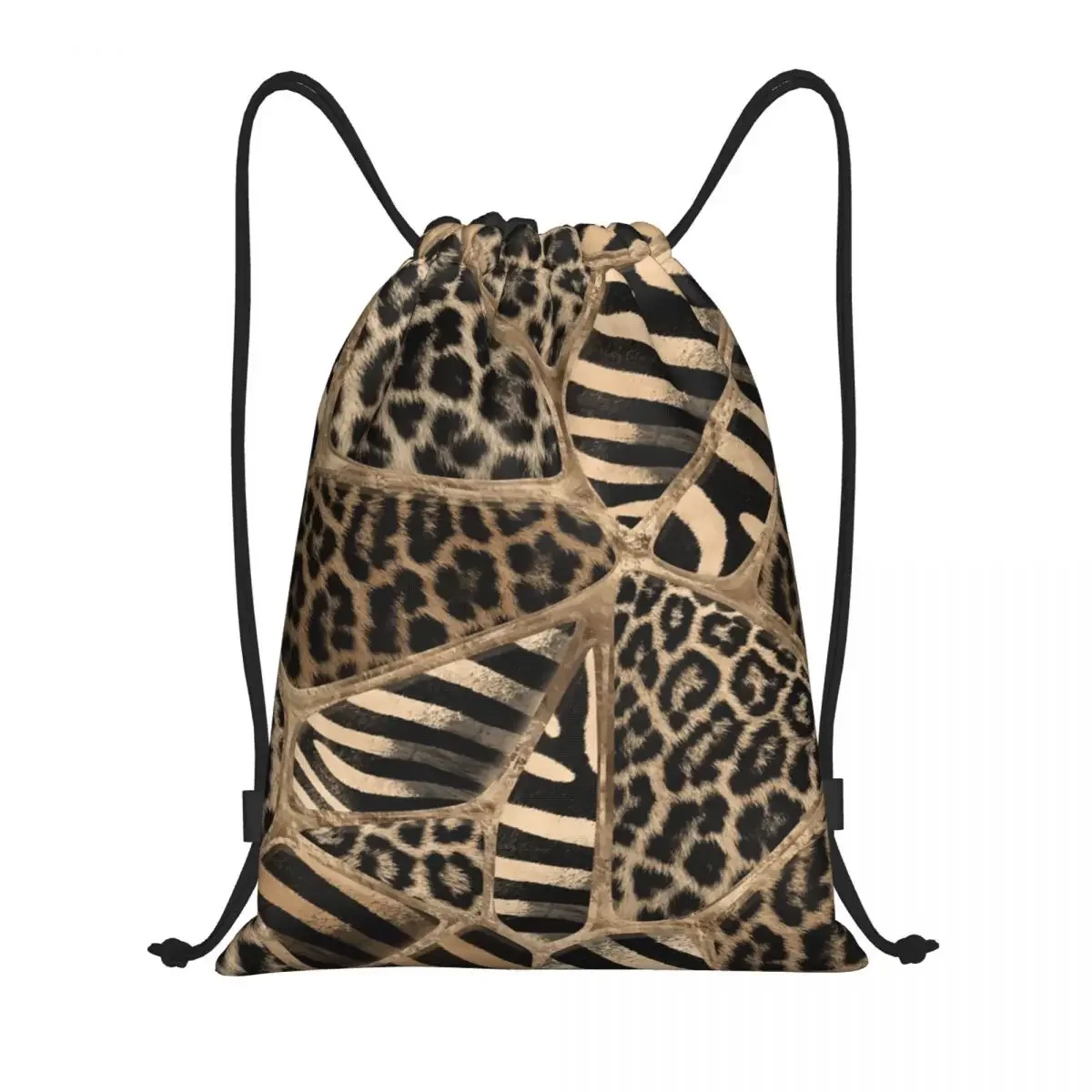 

Custom Animal Print Drawstring Bag Women Men Lightweight Leopard and Zebra Sports Gym Storage Backpack