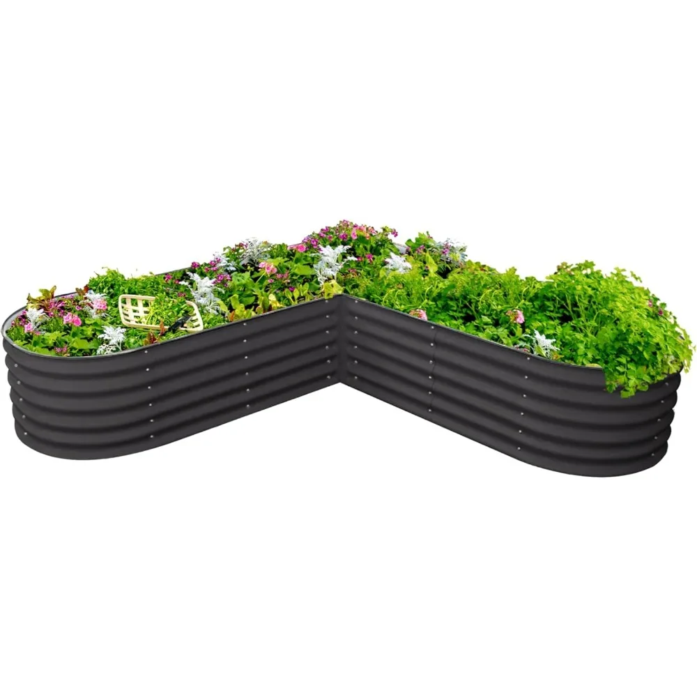 

17" Tall L-Shape Raised Garden Bed Metal Raised Planter Bed for Vegetables Flowers Ground Planter Box, Large Size