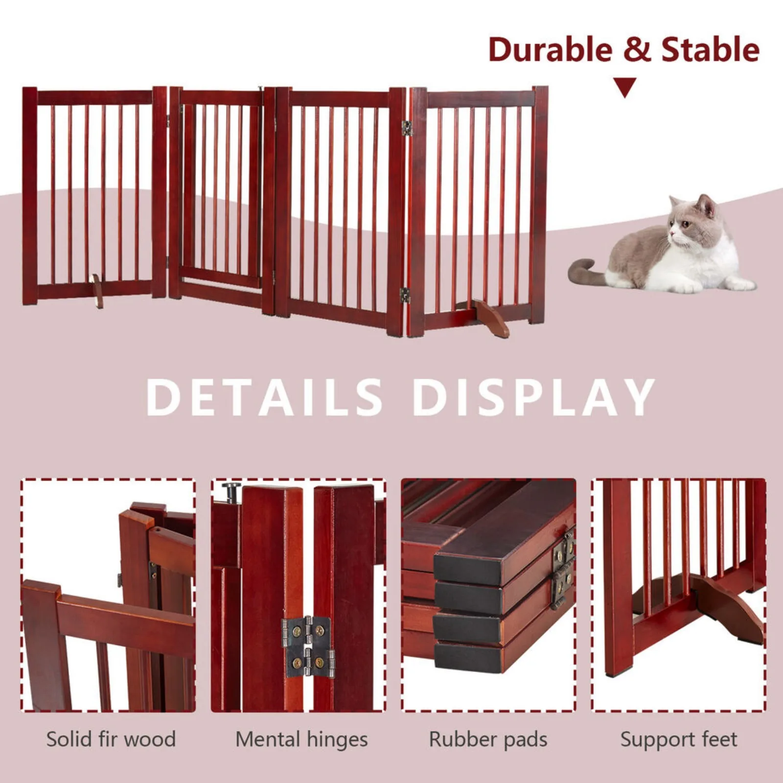 US madeira Dog Pet Door Fence, Cerca do bebê, 4-Panel Folding Independent Barrier, 30-