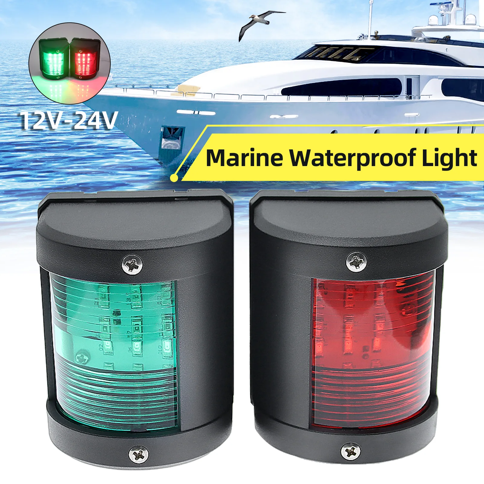 1PCS Boat Navigation Light 12V/24V Marine Yacht Signal Light Warning Sea Sailing Running for Boat Yacht Green,Red LED Optional