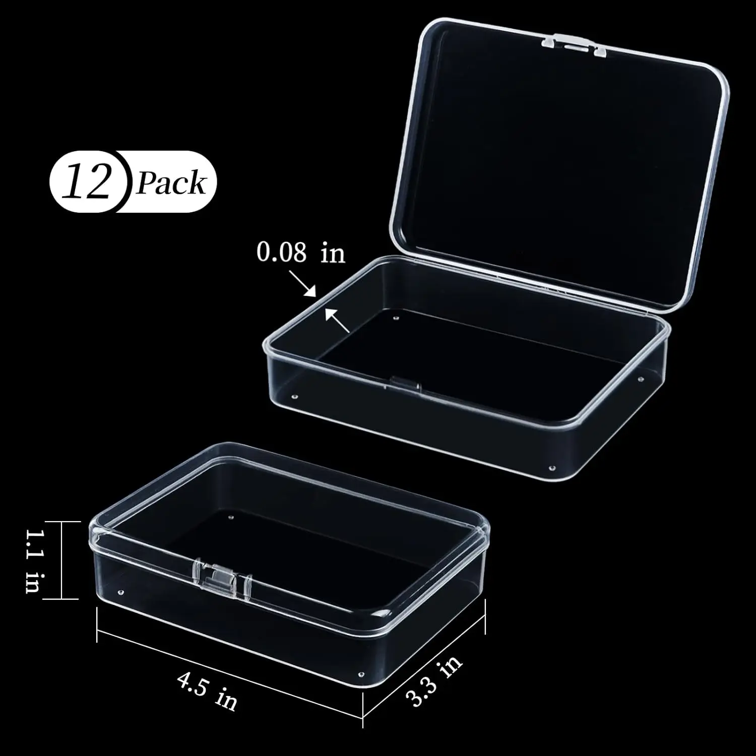 กล่องพลาสติกขนาดเล็ก12แพ็คพร้อมฝาบานพับ-ภาชนะเก็บสี่เหลี่ยมโปร่งใสสำหรับลูกปัดเครื่องประดับและอื่นๆ (4.5x3.3