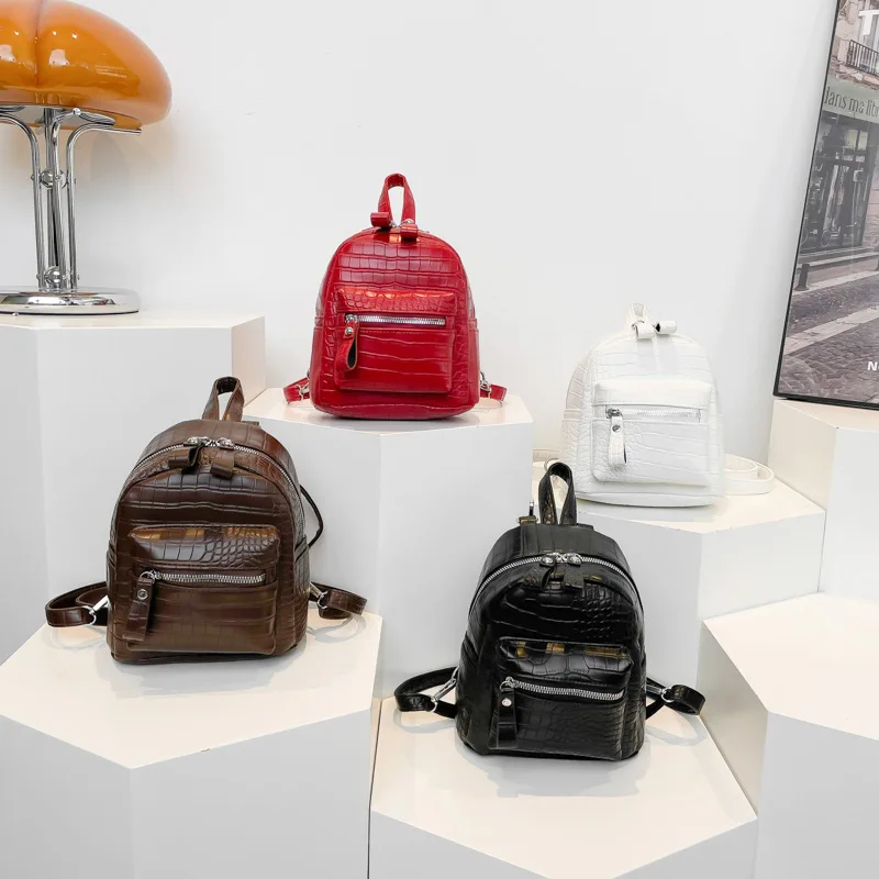 

European American Style Stone Pattern Fashion Backpack Women's Temperament PU Shoulder Bag New Solid Color Double Shoulder Bag