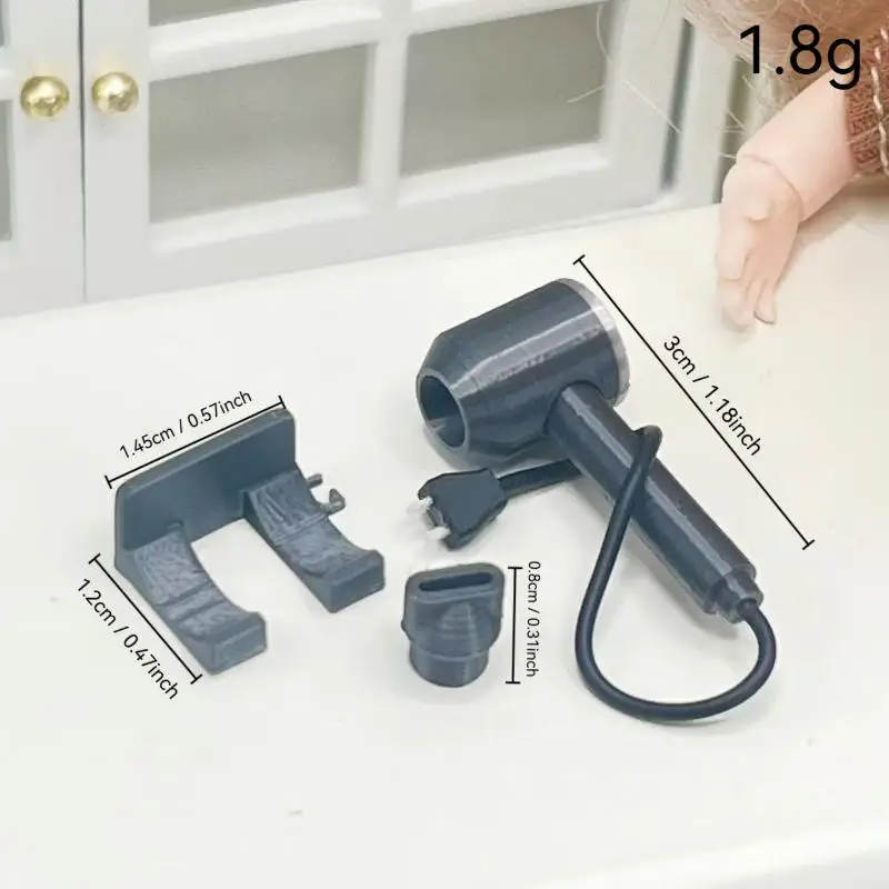 Miniature Wall Mounted Hair Dryer 1/12 Scale Dollhouse Micro Ornament Realistic Mini Model for Home Decoration