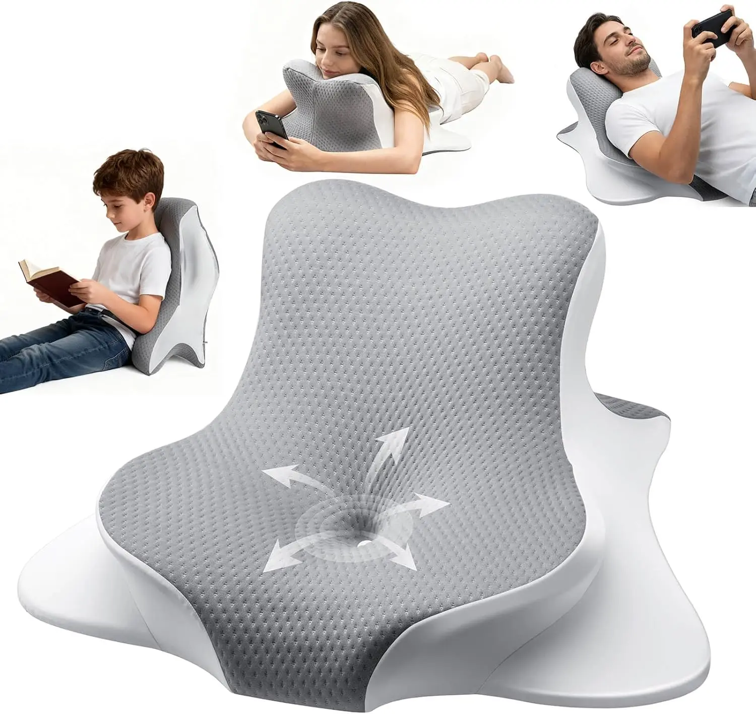 Ergonomic Memory Foam Reading Pillow for Back & Neck Support, Relieves Pain for Bed, Sofa, Floor Use