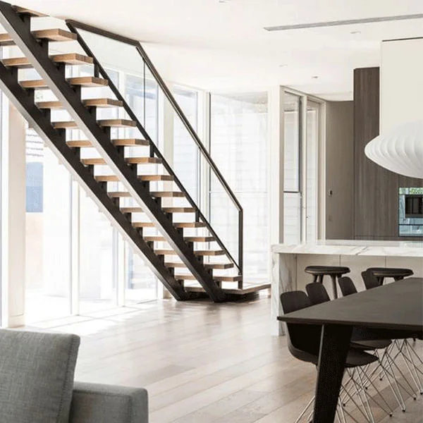 الحديثة تصميم مخصص الفولاذ المقاوم للصدأ حبل درابزين البلوط درج خشبي #2