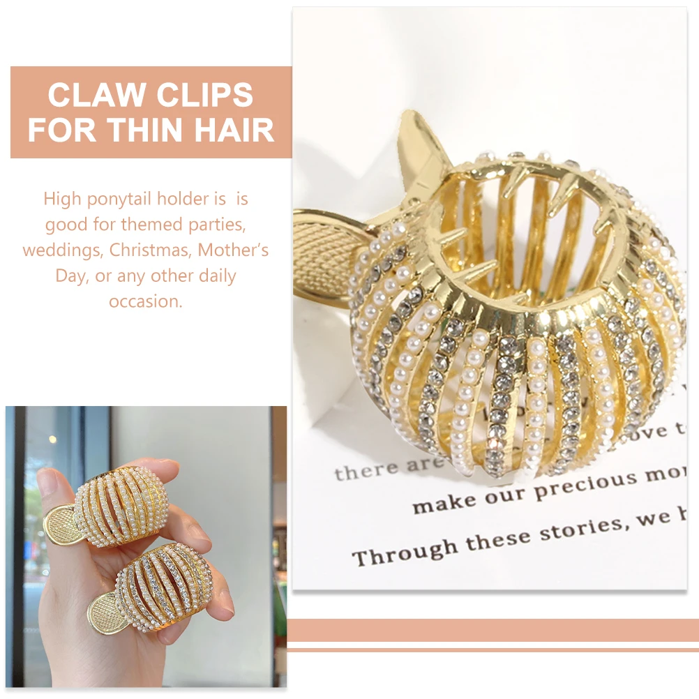 

Pearl Rhinestone Clip High Ponytail Cuff Barrettes Gold Claw Clips for Women Hair Accessories Thin Thick Pins