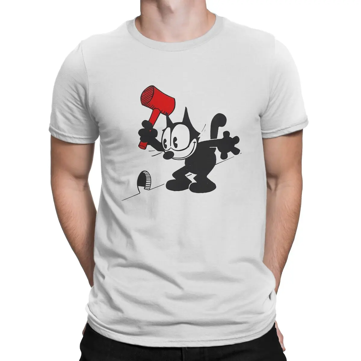 Waiting T Shirts Men\'s Cotton Vintage T-Shirts Crew Neck F-Felix The Cat Cartoon Tee Shirt Short Sleeve Clothing Gift Idea