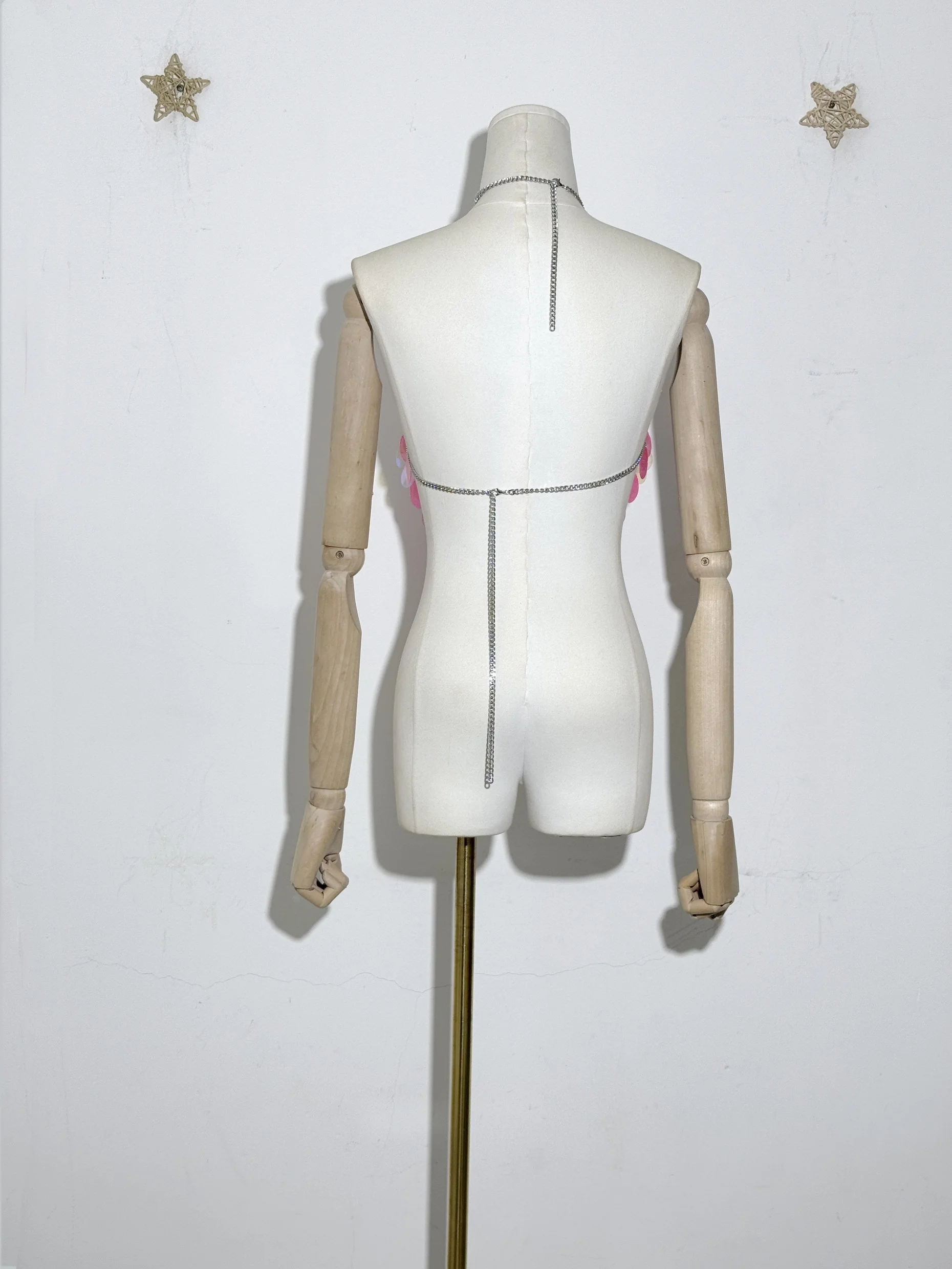 Romantico ridotto donna nuovo stile fatto a mano conchiglia con paillettes backless halter canotta gilet hot sexy pancia catena costumi da bagno