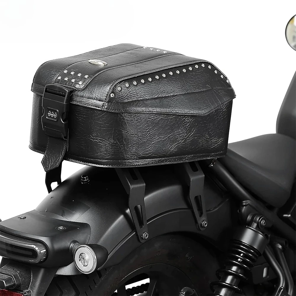 

Universal Motorcycle Tail Bag Rivet with Secure Locking Bracket 25L Leather Outdoor Luggage Travel Storage Bag for Trip Camping