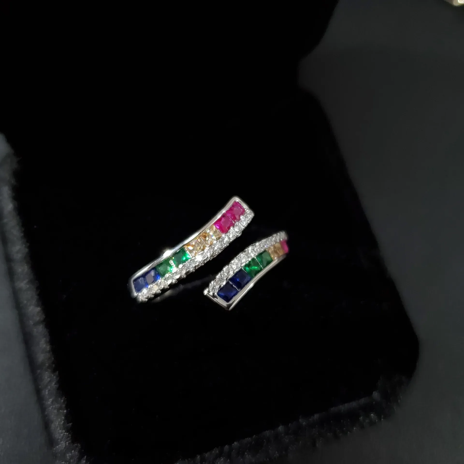 خاتم قوس قزح أوروبي وأمريكي أصلي طراز MDL Moissanit1 مطلي بالذهب عيار 18 قيراط بأحجار كريمة ملونة من الزركونيوم #2