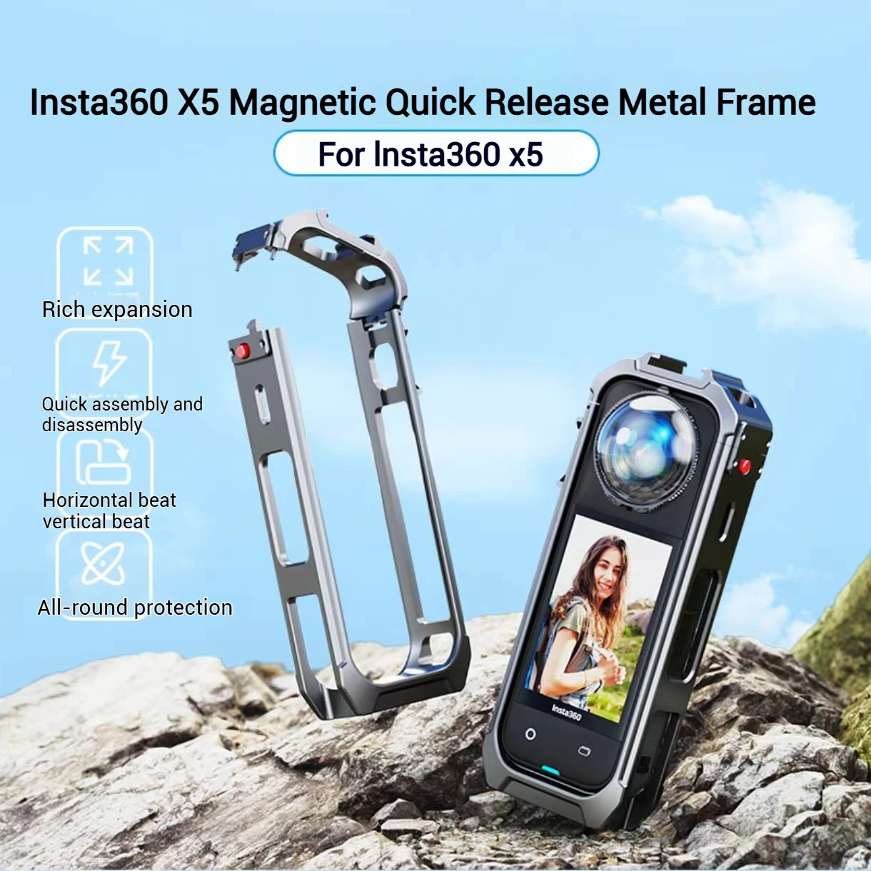 

For Insta360 X5 Metal Rabbit Cage Frame with cold shoes Aluminum alloy Camera Protective Expansion Frame Case Camera Accessories