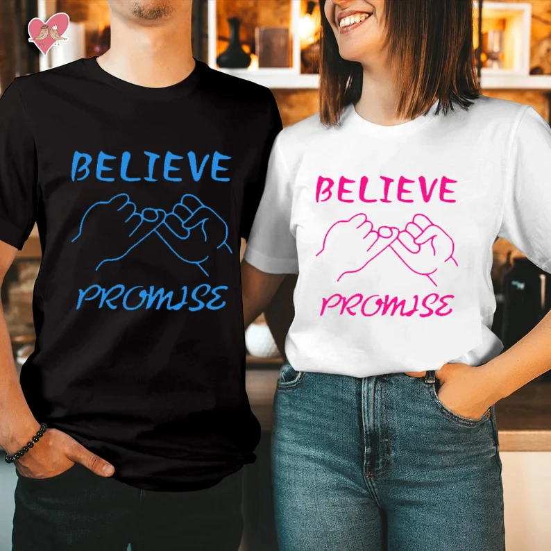 Believe promise  Print Couple T Shirt Lovers Short Sleeve O Neck Loose Tshirt Fashion Woman Man Tee Shirt Tops Clothes