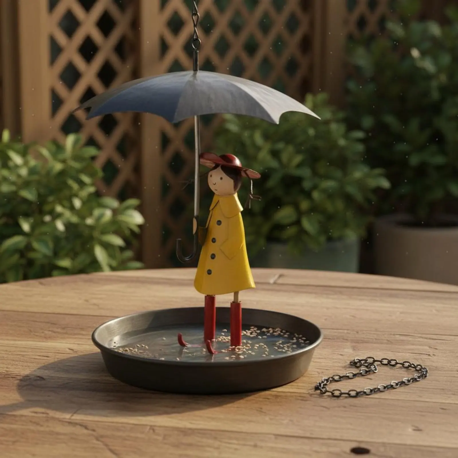Girl with Umbrella Bird Feeder Decorative Umbrella Girl Bird Feeder Outdoor Decor Art Craft Lightweight for Yard view 6