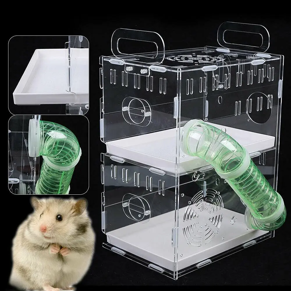 Double Acrylic Hamster Cage Two Layer Clear Hut Pets House Habitat Box Transparent Pet Cage Hamster House