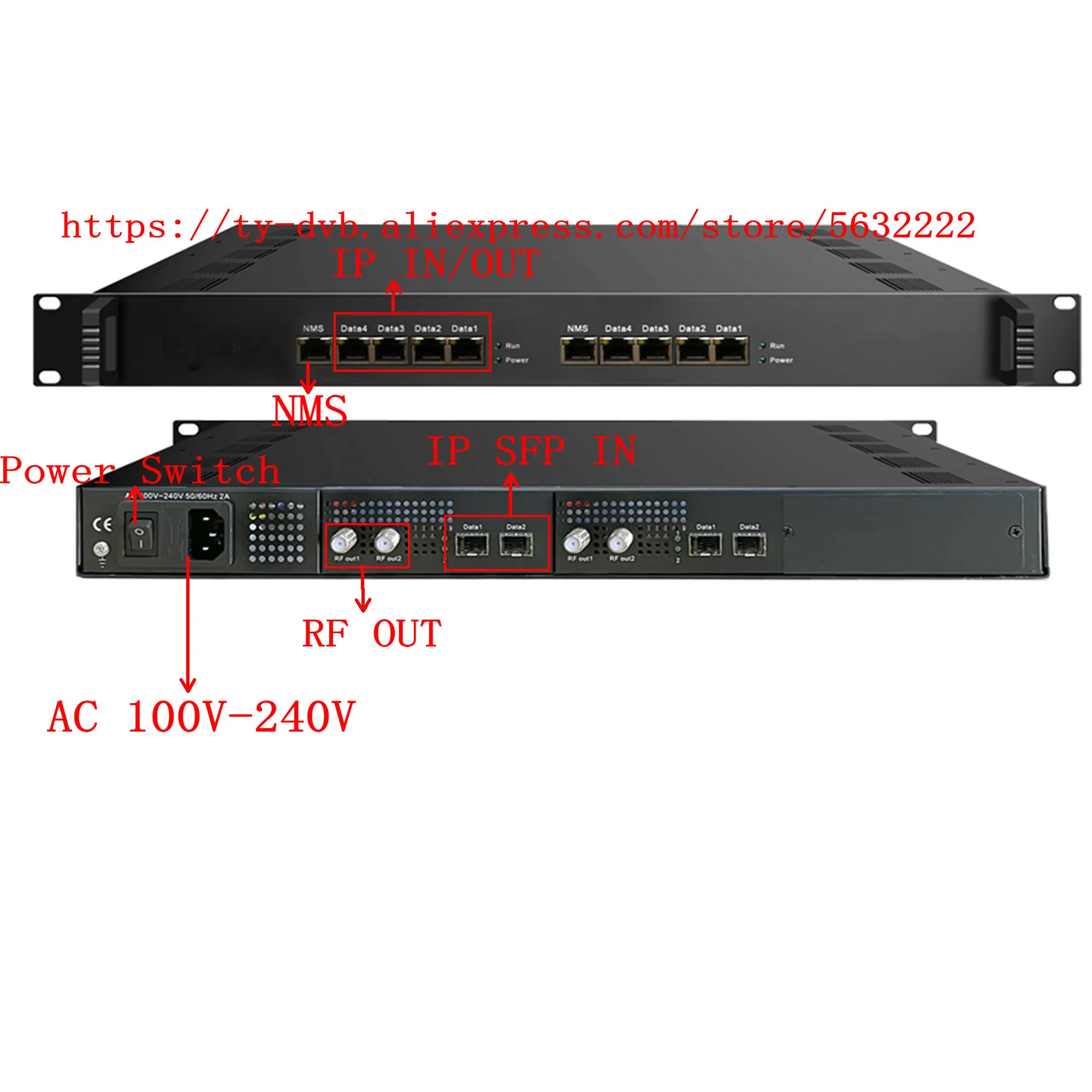 Modulador de 48 canales Modulador IP a RF IP a DVB-T ISDBT DVB-C ATSC CATV dispositivo frontal Entrada 8x1G+4XSFP. Modulador IP QAM