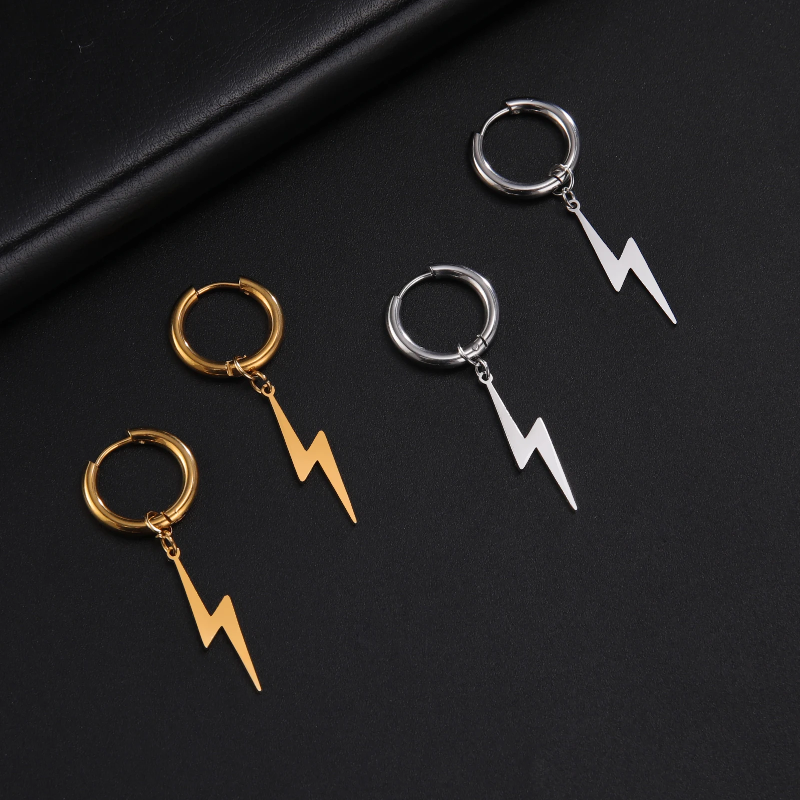 Cazador Lightning Earrings for Women Men Stainless Steel Couple Jewelry Punk Drop Earrings Birthday Gift 2025 Wholesale New Kpop