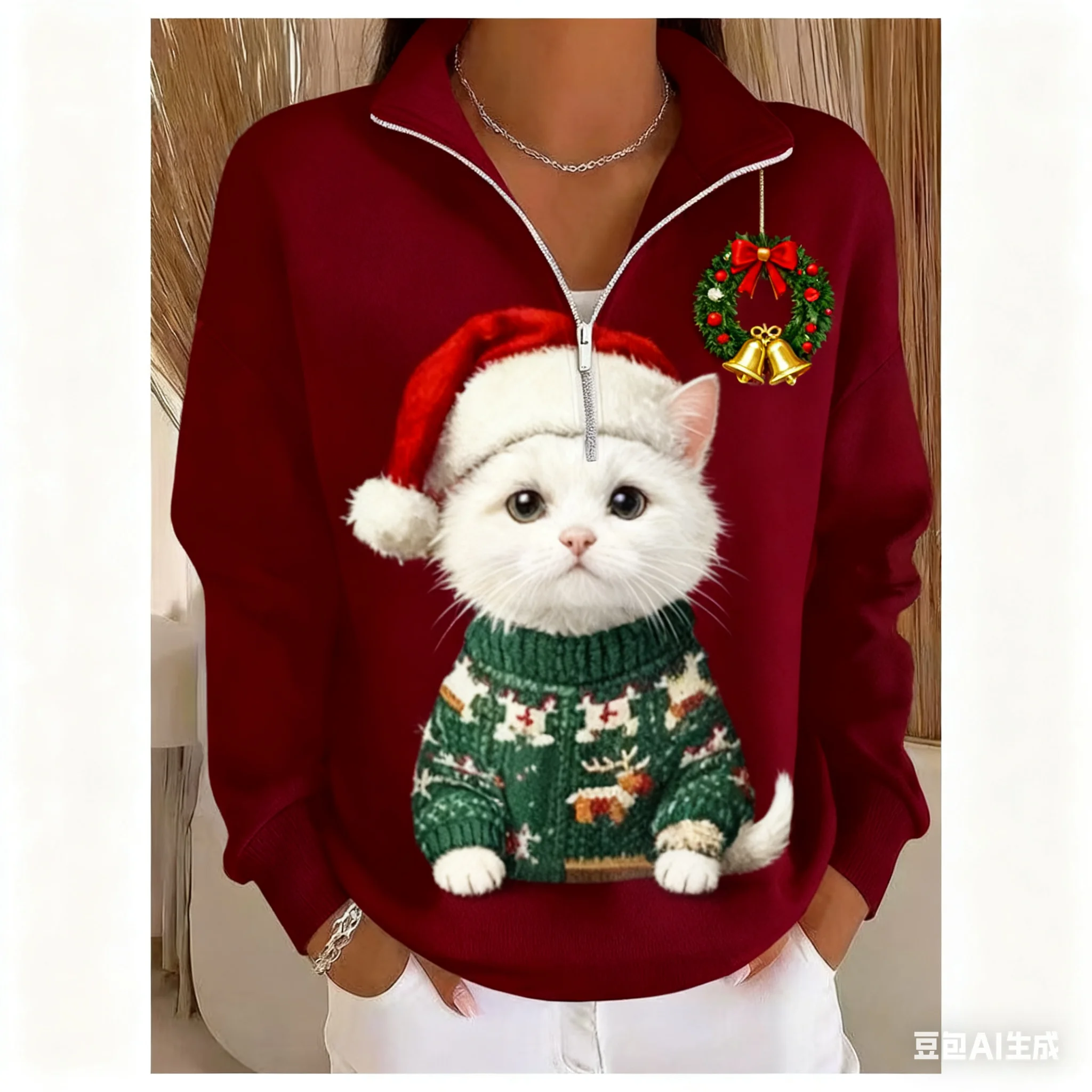 عيد الميلاد المرأة البلوز الحيوانات الأليفة نمط المطبوعة سستة البلوز سترة الخريف والشتاء الملابس النسائية البوليستر البلوز