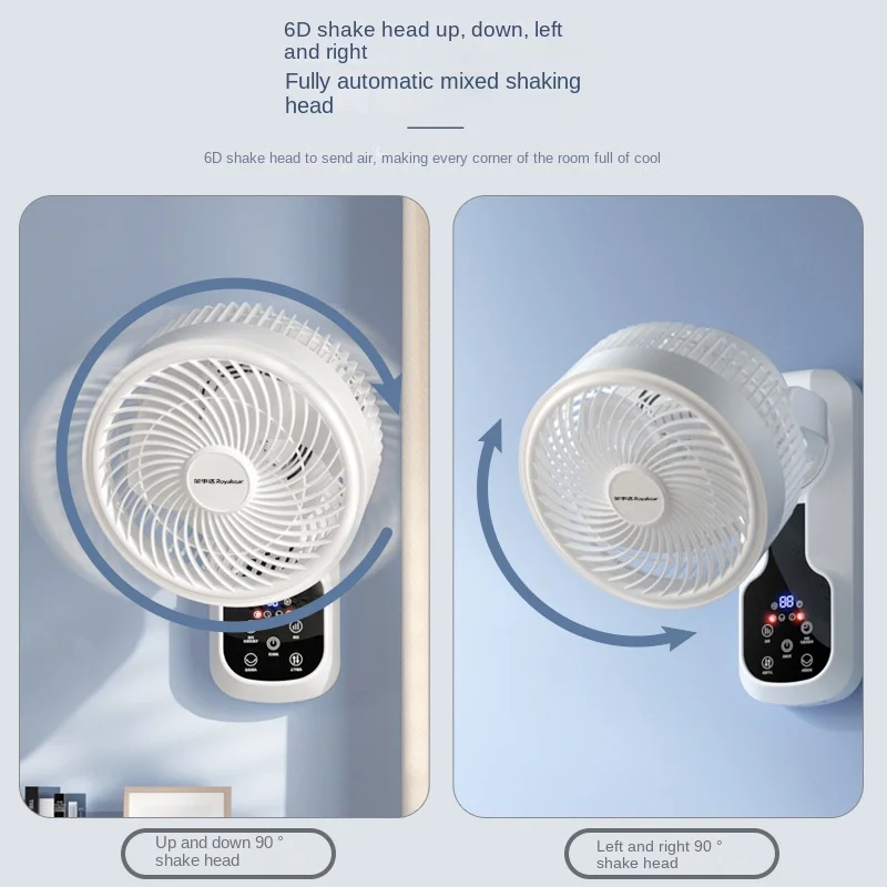 Ventilador de circulación de aire montado en la pared, ventilador de refrigeración eléctrico sin perforaciones, cabeza de vibración gran angular, voz inteligente, cocina y baño