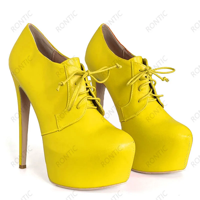 Rontic Handmade Women Platform Pumps Matt Sexy Thin High Heels Round Toe Pretty Orange Red Party Shoes Ladies US Plus Size 5-20 view 6