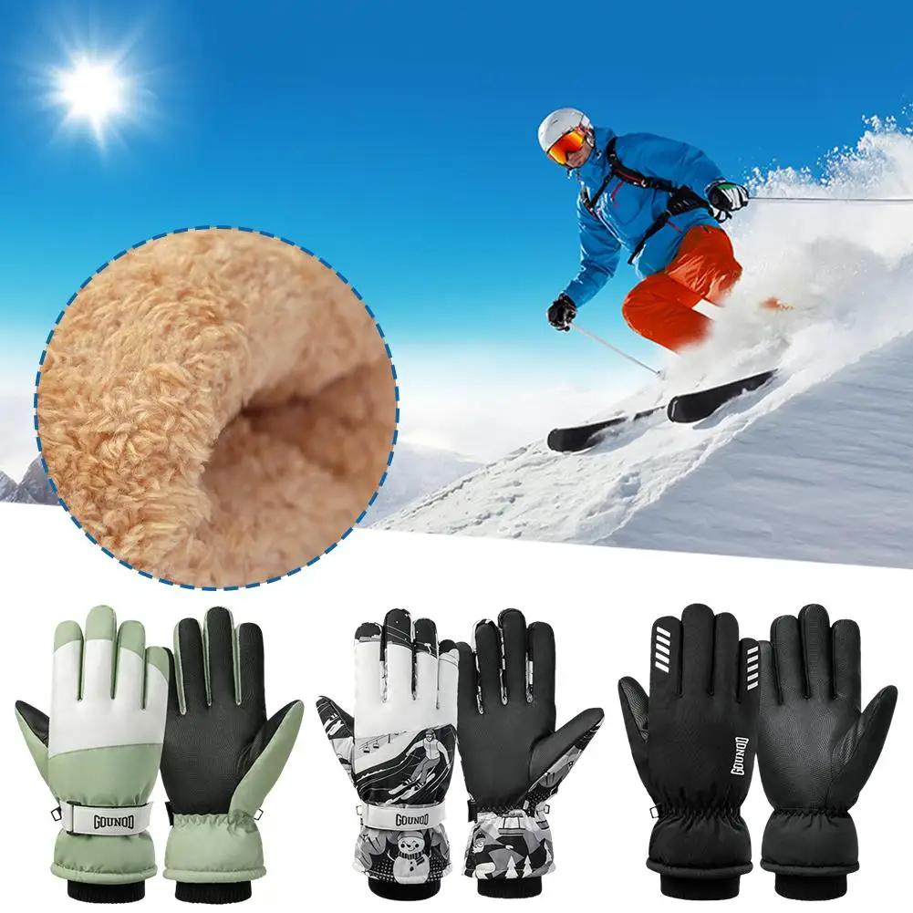 Ski Gloves For Men And Women Outdoor Riding Mountaineering Velvet Thickened Anti-splashing Water Touch Screen Winter Warm C E2B6