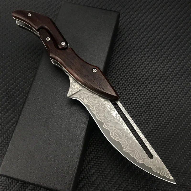 VG10 Damascus Fixed Blade Knife sandalwood Handle handle folding knife Tactical hunting knife camp pocket survival tool