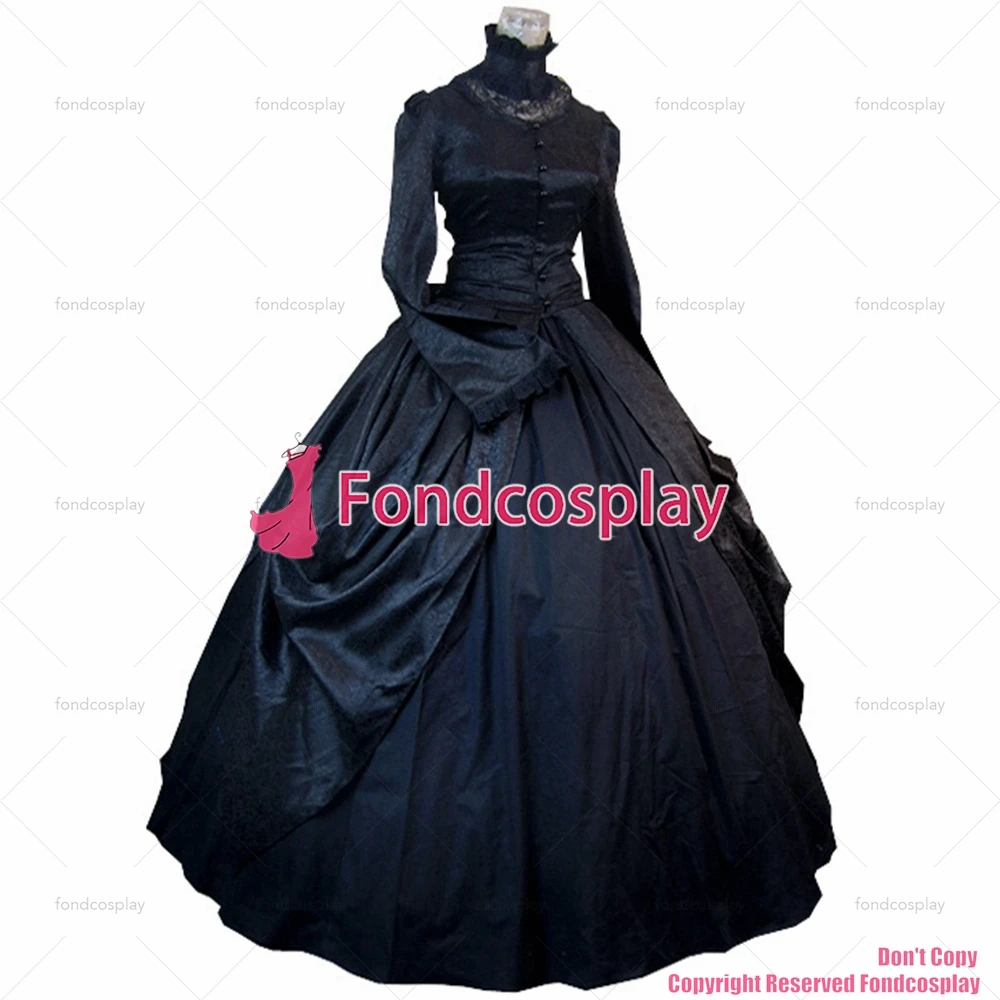 fondcosplay Gothic Lolita Punk Medieval Gown Black Long Evening satin Dress skirt cosplay costume CD/TV[CK1432]