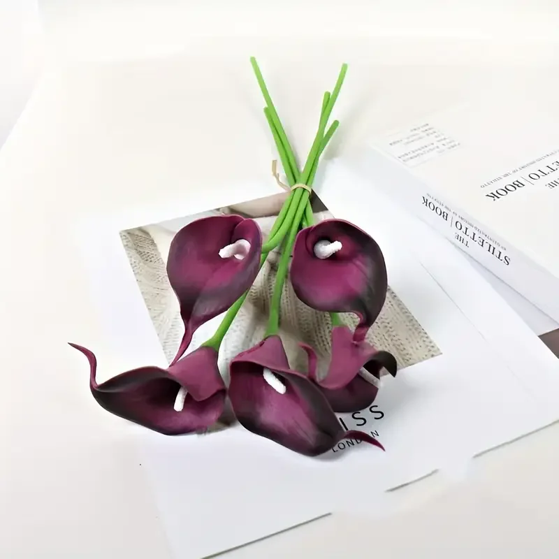 باقة زنبق الكالا الاصطناعية - زهور صناعية أرجوانية نابضة بالحياة لحفلات الزفاف والحفلات وديكور المنزل، مثالية لسطح الطاولة الاحتفالية #6