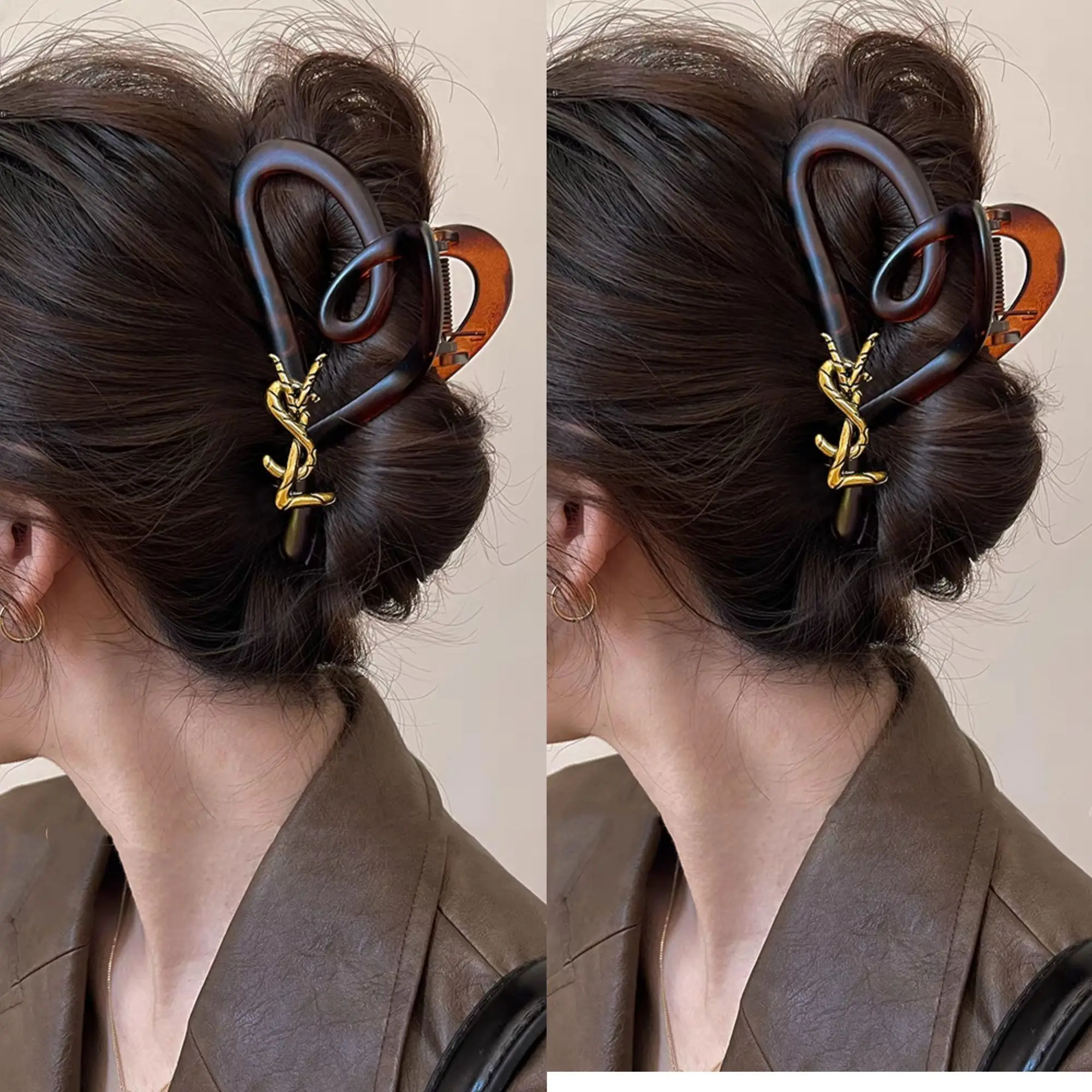 2025 novo feminino acrílico clipe de cabelo em forma de garra moda metal letra design grande tubarão clipe de cabelo decoração elegante clipe de cabelo moda