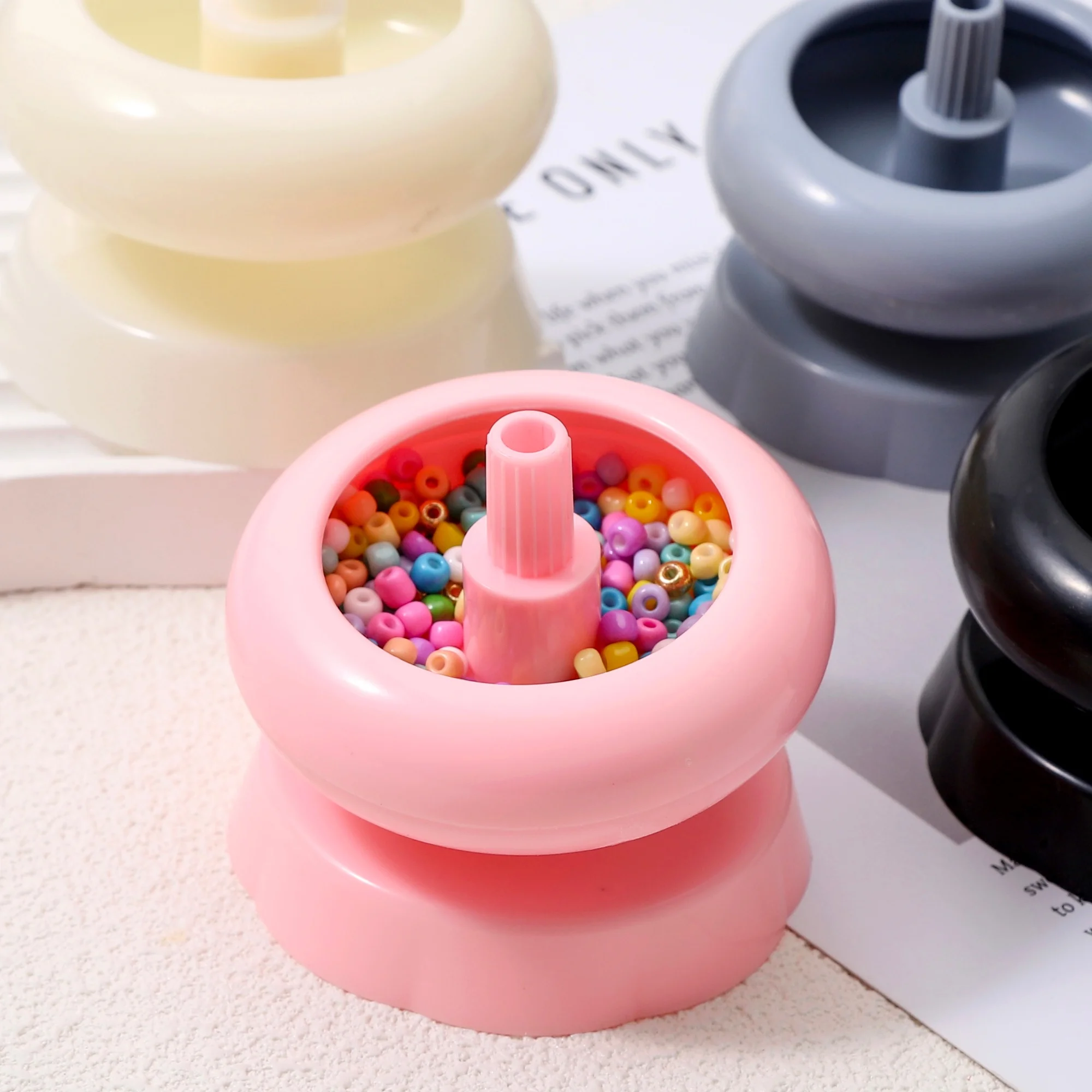 

Manual Bead Spinner Tool Kit 1 Set with Iron Needle Plastic Bowl Hand Crank Seed Bead Reeler for Quick Jewelry Making DIY Crafts