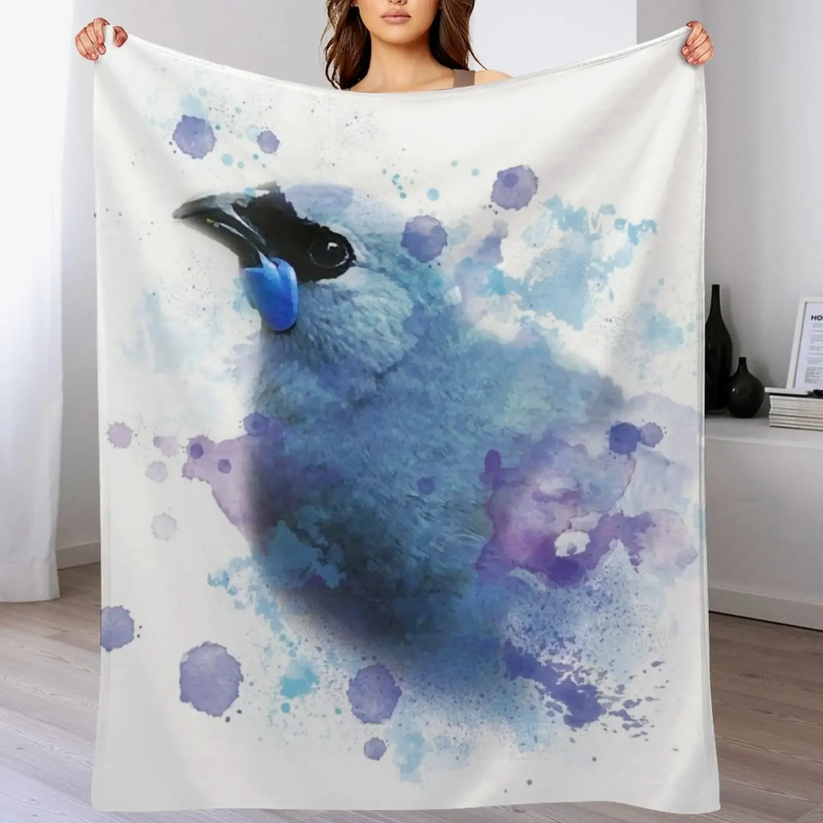 

Watercolour Kokako Throw Blanket Sofa Winter beds Luxury Throw Camping Blankets