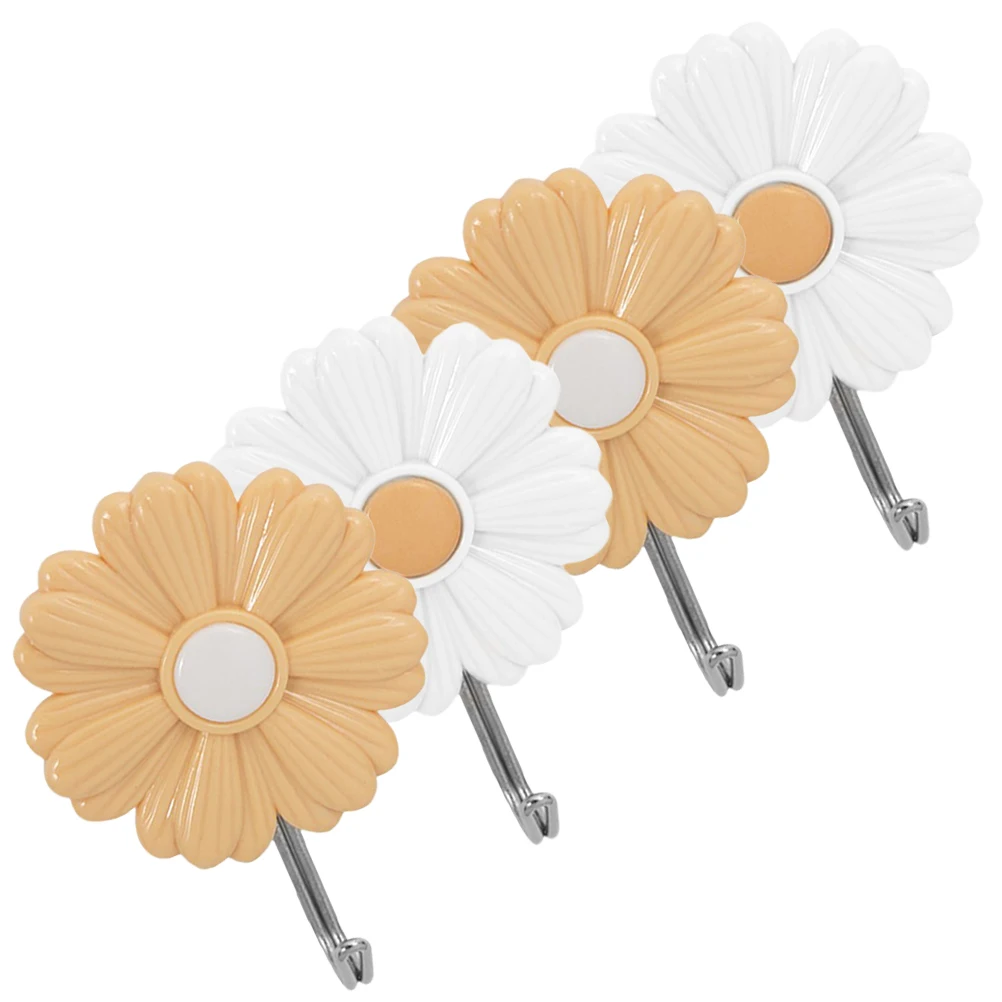 

4pcs Daisy Wall Hooks Adhesive Sticky Hangers for Clothes Towel Coat Kids Room Decor Bathroom Random Color Strong