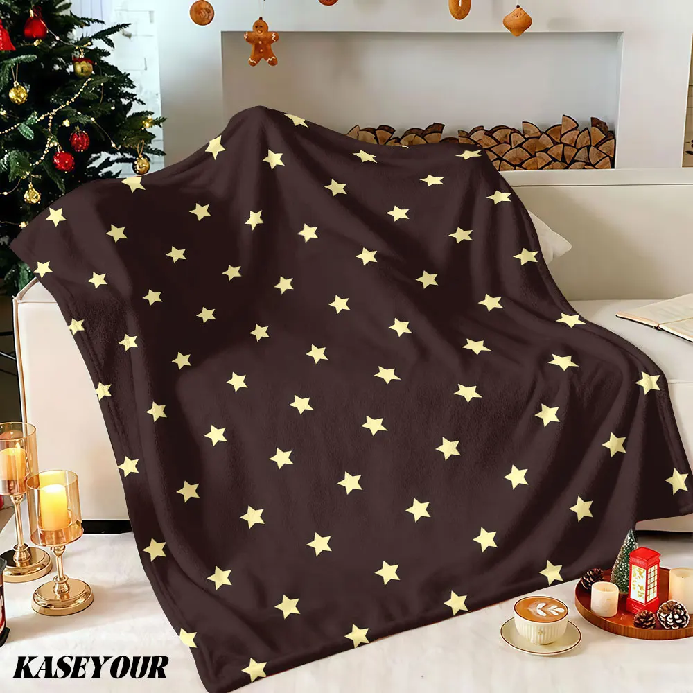 Star Studded Dark Brown Winter Summer Flannel Blanket Throw Fleece Soft Fuzzy Plush Cozy Fleece Blankets for Sofa Ideal Gifts