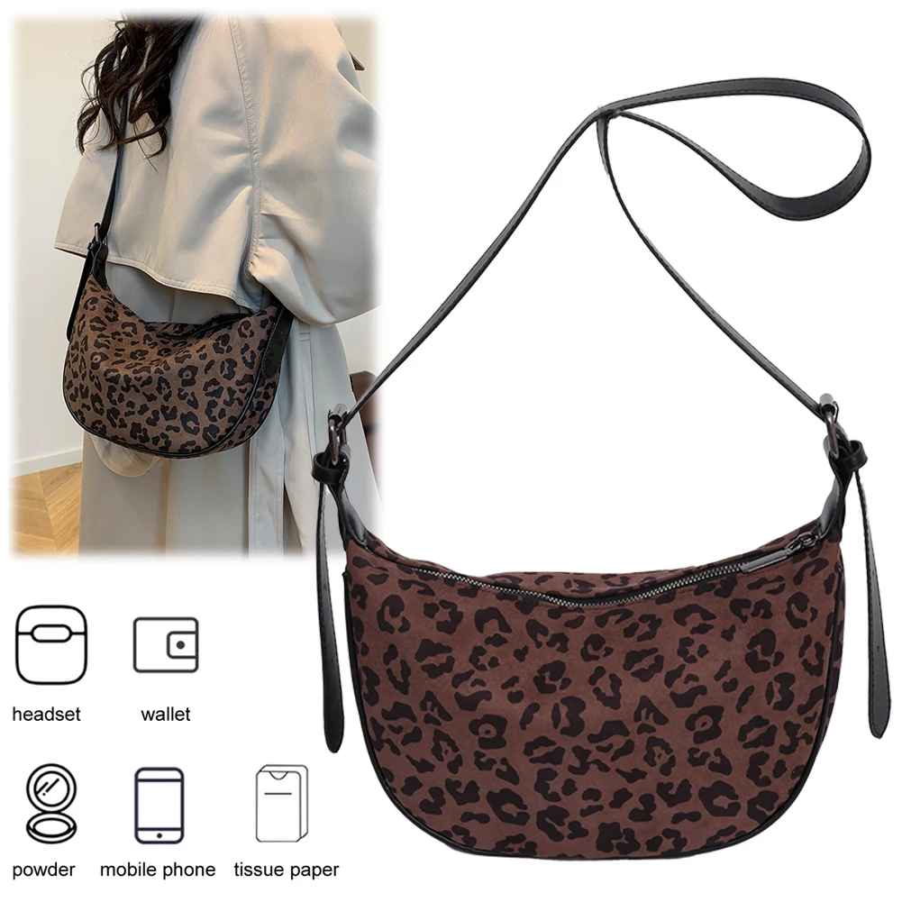 Shoulder Bag for Women Leopard Print Dumpling Bag Adjustable Strap Crescent Bag Zipper for Work Travel