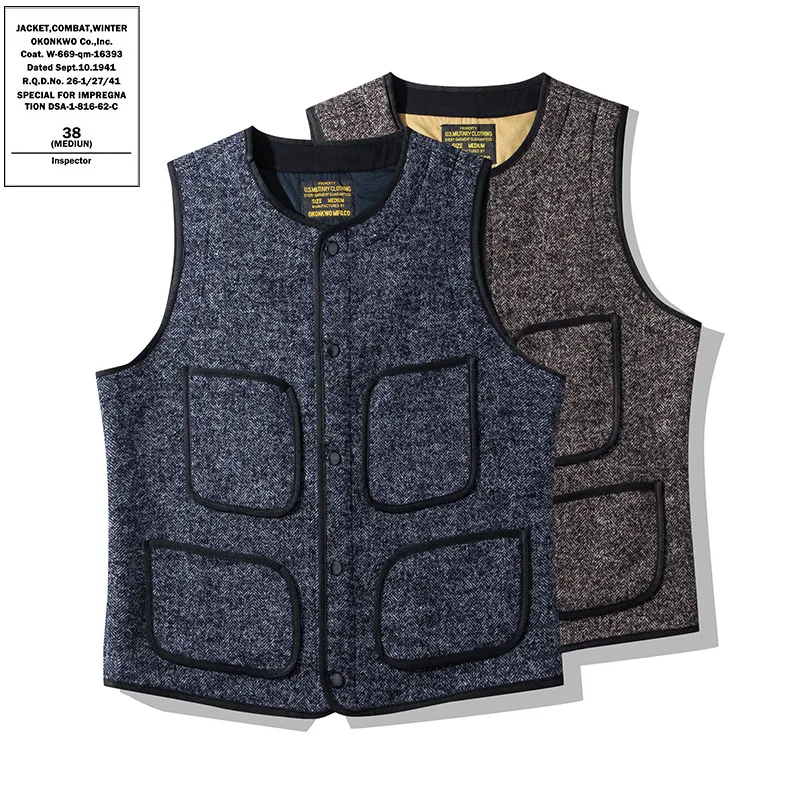 OKONKWO-Brown's Beach Jacket Kamizelka z grubej wełny Okrągły dekolt Wiele kieszeni Dwuwarstwowa wełniana kamizelka Outdoor Odzież kempingowa
