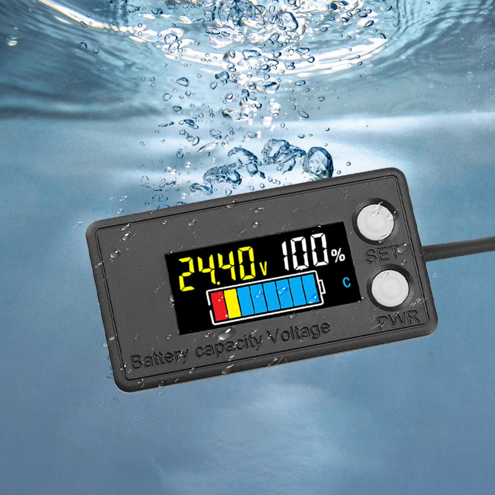 Waterproof Battery Level Indicator LCD Digital Battery Capacity Voltage Tester Acid / Li-Ion / Li-Fe Battery Universal DC 7-100V