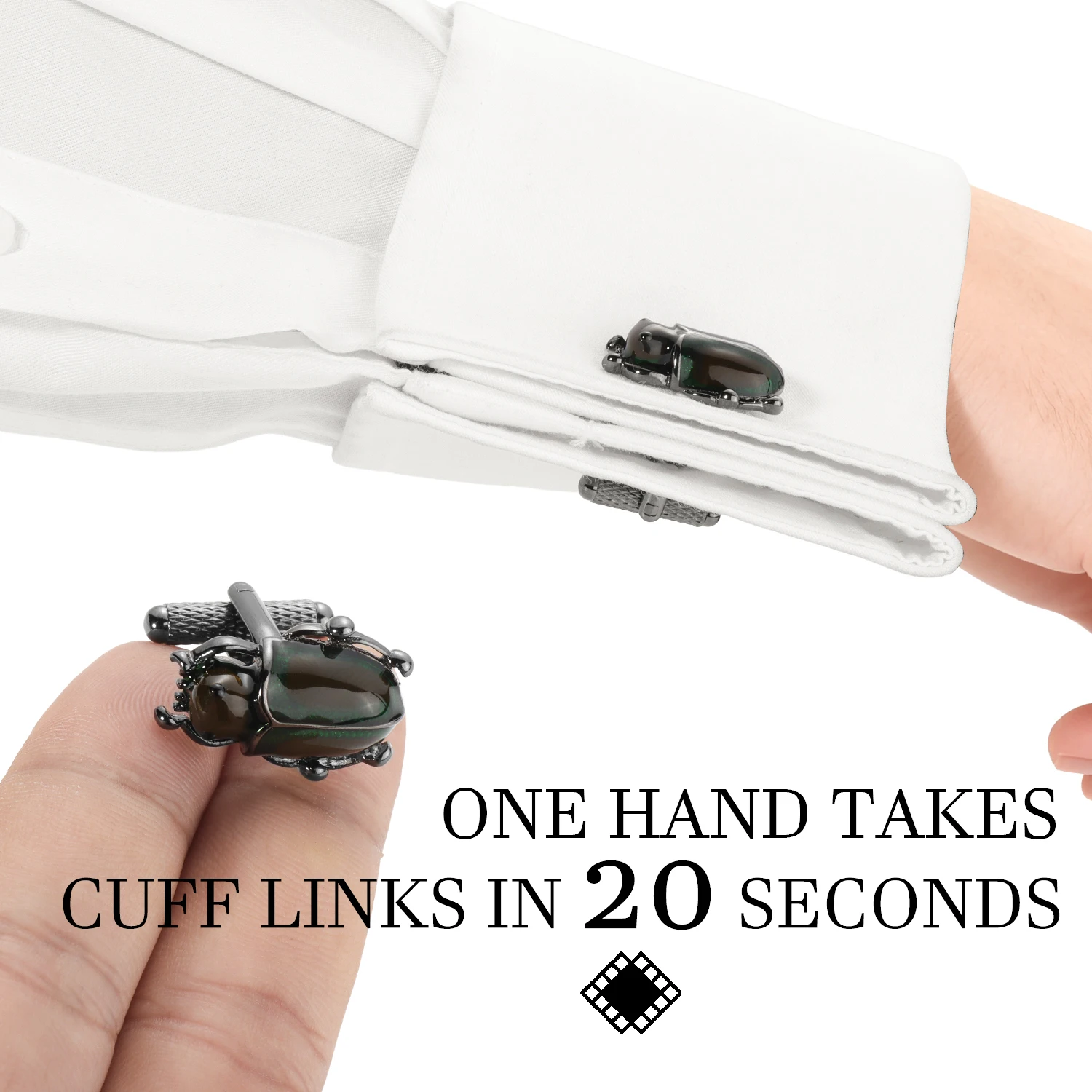 هاوسون سكاراب بيتل أزرار أكمام للرجال أسود أخضر المينا أزرار أكمام الجدة الحشرات نمط التعادل ملحق للقمصان الرسمية للحزب #5