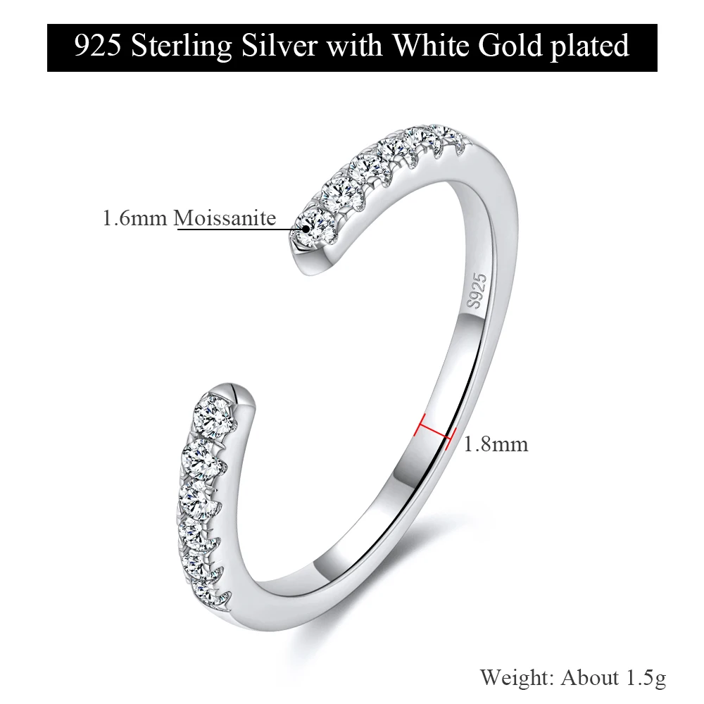 Women's Moissanite Wedding Band, 925 Silver