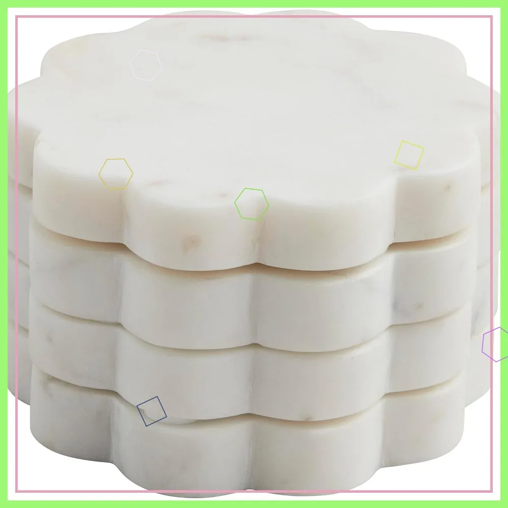 

Marble Coaster Set with Scallop Design, 4x4 Inches, Elegant Stone Drink Protectors for Home Decor