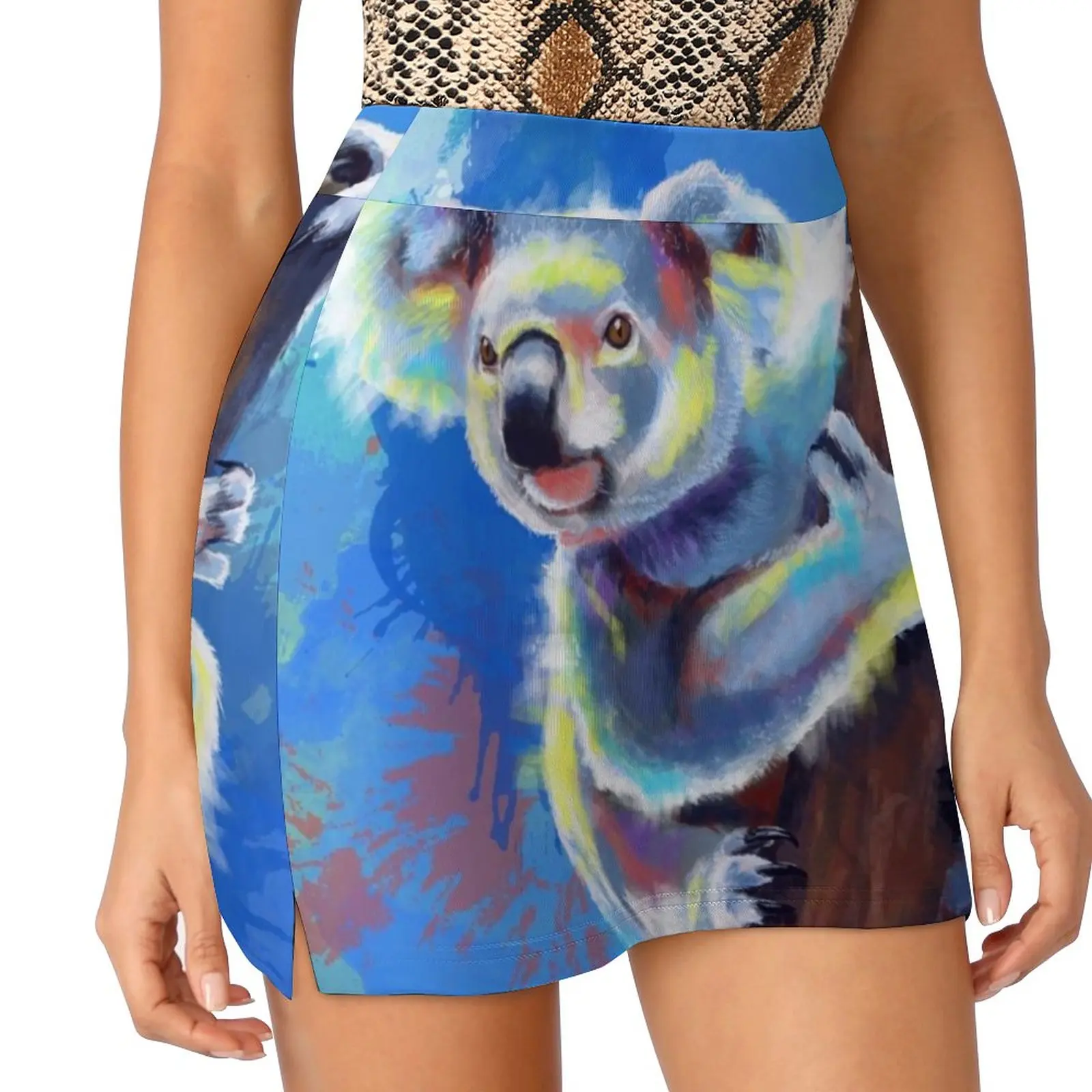 Koala Bear-Koala Illustration , Colorful Animal Women's skirt With Hide Pocket Tennis Skirt Golf Skirts Badminton Skirts