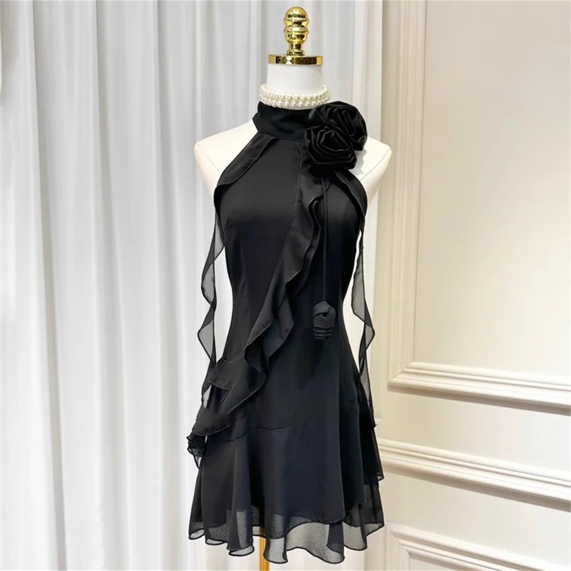 Abito da donna Nuovo mini abito floreale 3D per l'estate 2025 Abiti corti asimmetrici con scollo slim e abiti da festa senza schienale y2k
